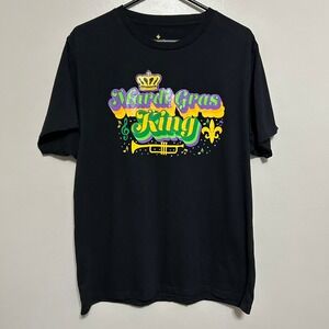 Mardi Gras Graphic T-Shirt Men XL Black King Crown Trumpet NOLA Carnival Jazz